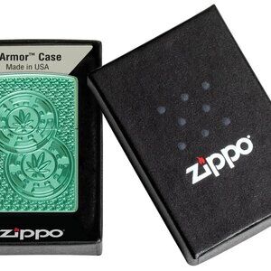 Multisided Deep Carved Armor Polished Green Poker Chips Cannabis Zippo Lighter